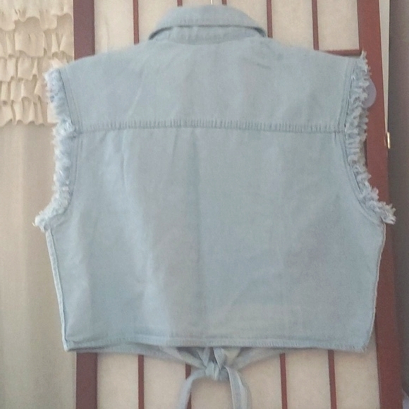 Bikers Edge Cropped button Sleeveless Fringe Tie Cowgirl Moto top Sz L Nwt - Picture 6 of 8